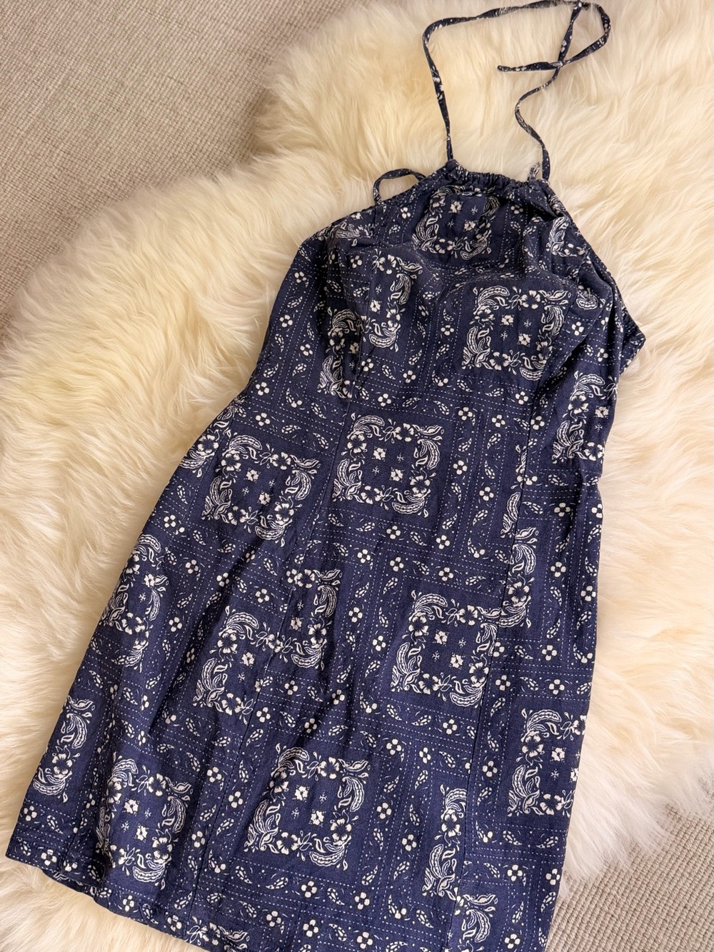 Urban Outfitters Navy Blue Paisley Print Halter Dress